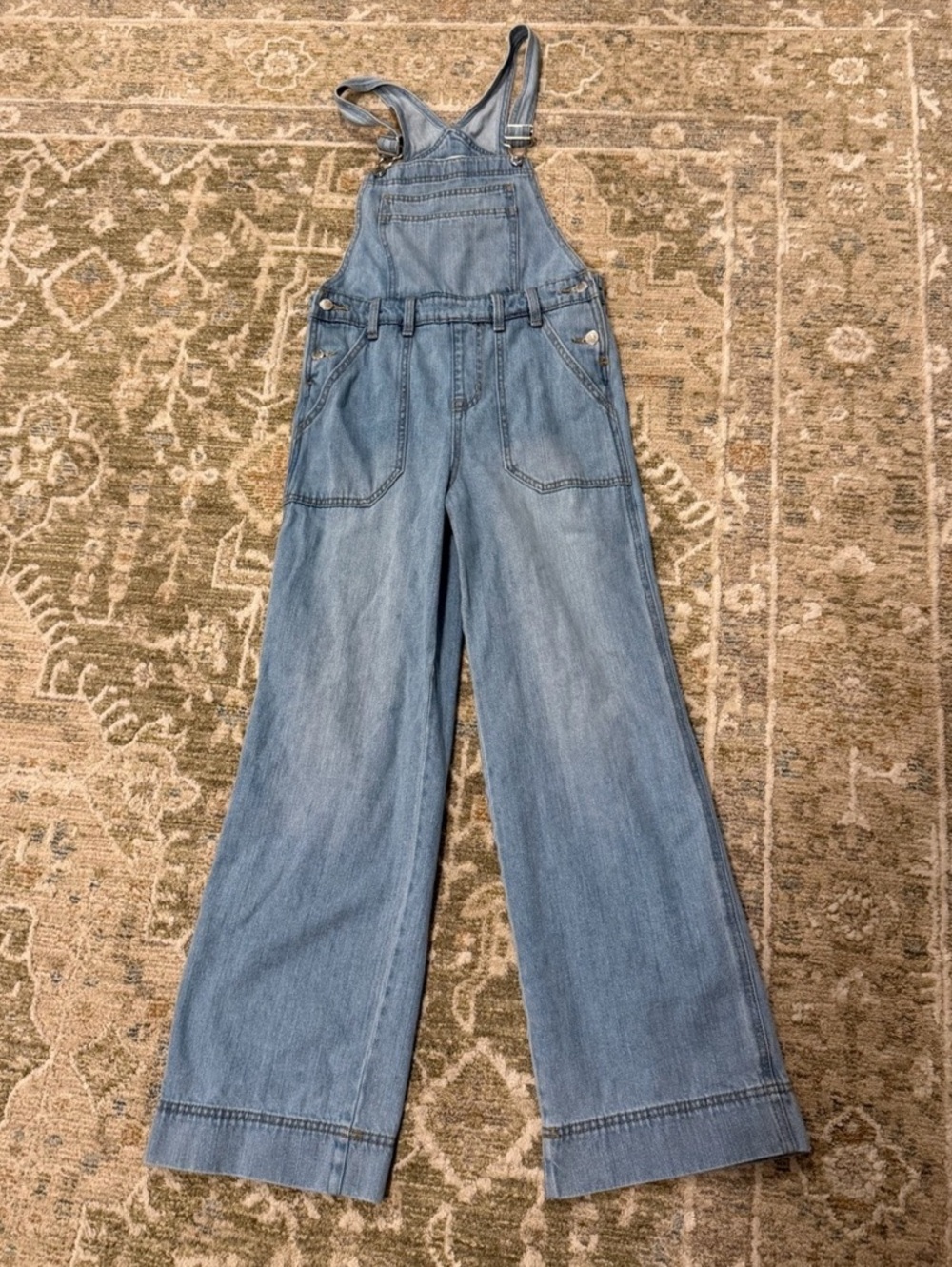 Denim Wide Leg Overalls. 100% Cotton.